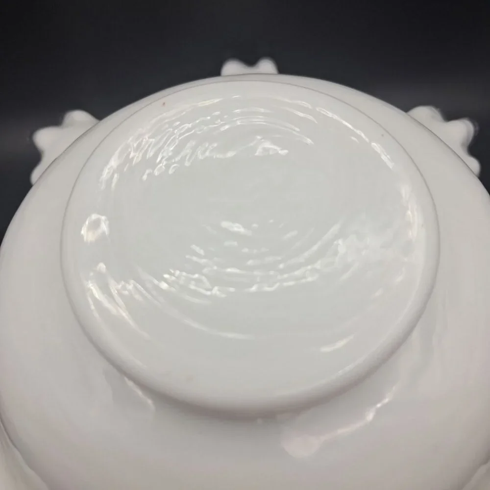 Fenton Silver Crest Ruffle‎ Bowl White Milk Glass Clear Edge 10 Inch Unmarked